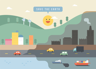 Sticker - Environmental pollution from cars. Divided background design. vector design illustrations.