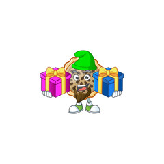 Poster - pecan pie mascot with bring two gifts on white background