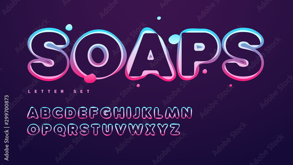 Funny soap vector alphabet, uppercase letter set, font, typography - obrazy, fototapety, plakaty 