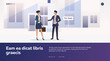 Real estate agent meeting with client. Man and woman standing at building for sale, property, deal vector illustration. Business concept for banner, website design or landing web page