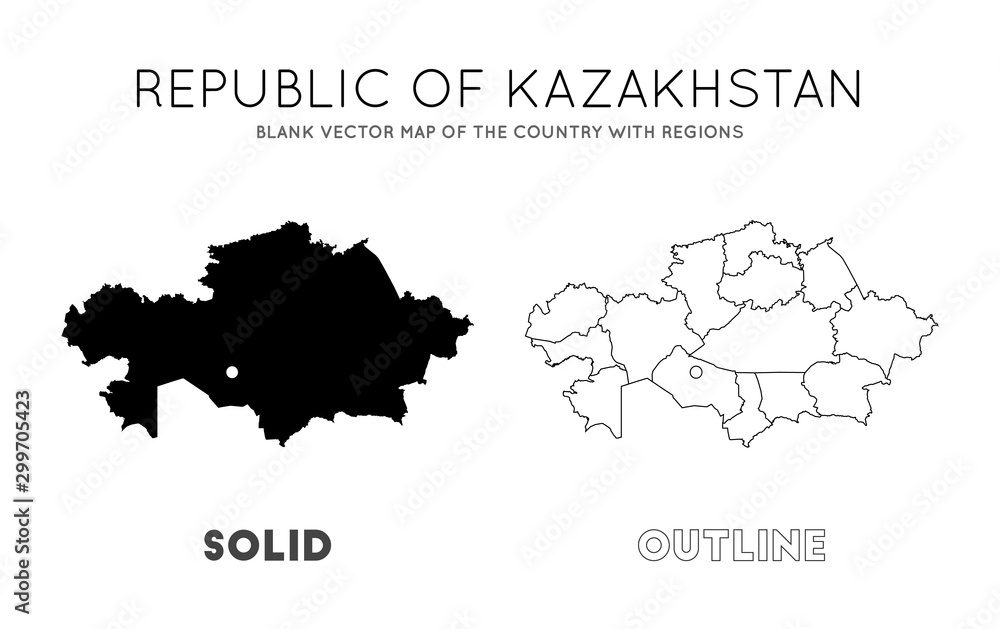 Kazakhstan map. Blank vector map of the country with regions. Borders ...