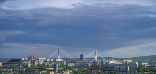 Fototapete - Vladivostok cityscape, view of the bridges.