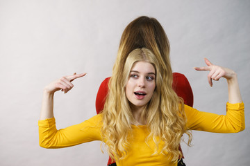 Poster - Two girls creating hairdo. Hair ombre color