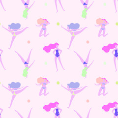  Vector seamless pattern with women in swimsuits on beach