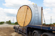A low loader lorry delivering the hub of a wind turbine