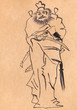 mythological character Zhong Kui drawn in sumi-e
