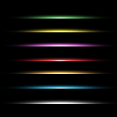 Wall Mural - vector set of neon laser glow light . horizontal gleaming line flash effect on transparent. Decorative colorful highlight design detail for text ads and titles.