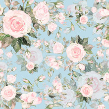 Watercolor Seamless Pattern Of Roses With Buds-7