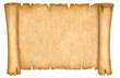 Old paper manuscript or papyrus scroll horizontal oriented isolated on white background.