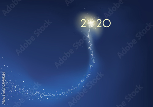 Photographie Carte de vœux présentant l’objectif 2020 sous la forme d’une comète explosant en feu d’artifice, symbole de réussite pour la nouvelle année