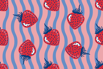 seamless pattern with strawberry and lines