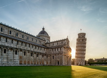 Cathedral And Leaning Tower At Sunrise, Piazza Dei Miracoli, Pisa, Tuscany