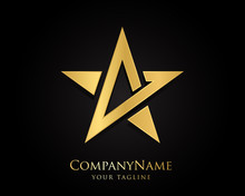 Gold Star Logo Designs Vector Template With Black Background