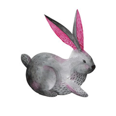 Gray easter bunny. Watercolor.