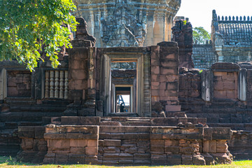 the beautiful stone castle in phimai historical park. prasat hin phimai ancient khmer temple in nakh