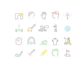 Poster - Set Vector Line Icons of Golf.