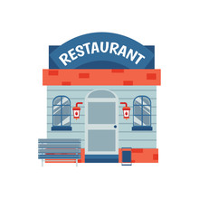 Restaurant Building Facade With Signboard Flat Vector Illustration Isolated.