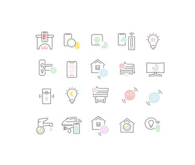 Poster - Set Vector Flat Line Icons Smart House