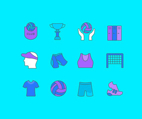 Poster - Set of Simple line Icons of Volleyball