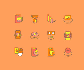 Sticker - Set of Simple line Icons of VR and AR