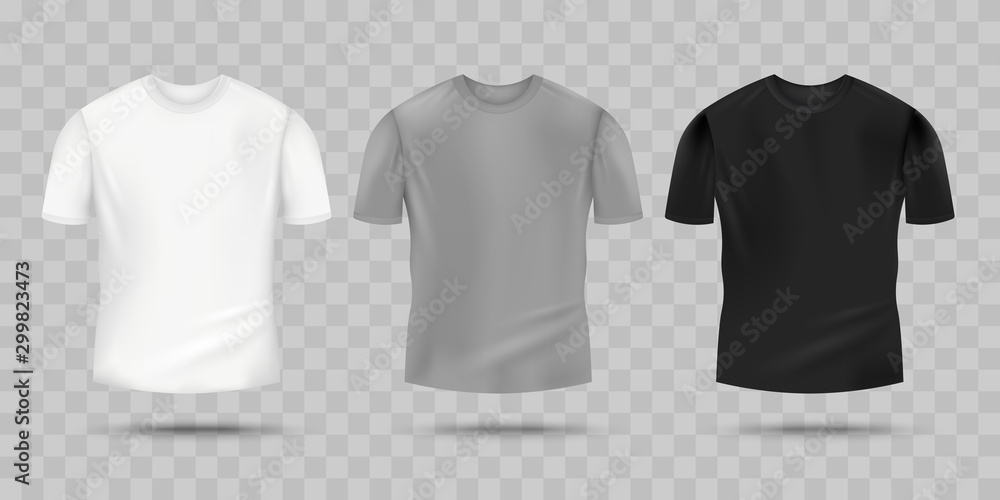 Blank realistic t-shirt mockup set in white, grey and black color. - obrazy, fototapety, plakaty 