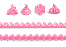 Pink Whipped Cream Set - Isolated Cake Icing Toppings With Different Shapes