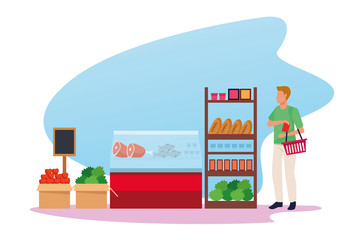 Wall Mural - grocery stores with man shopping character