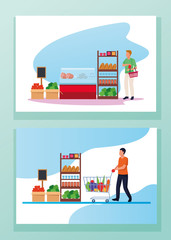 Wall Mural - grocery stores with people characters