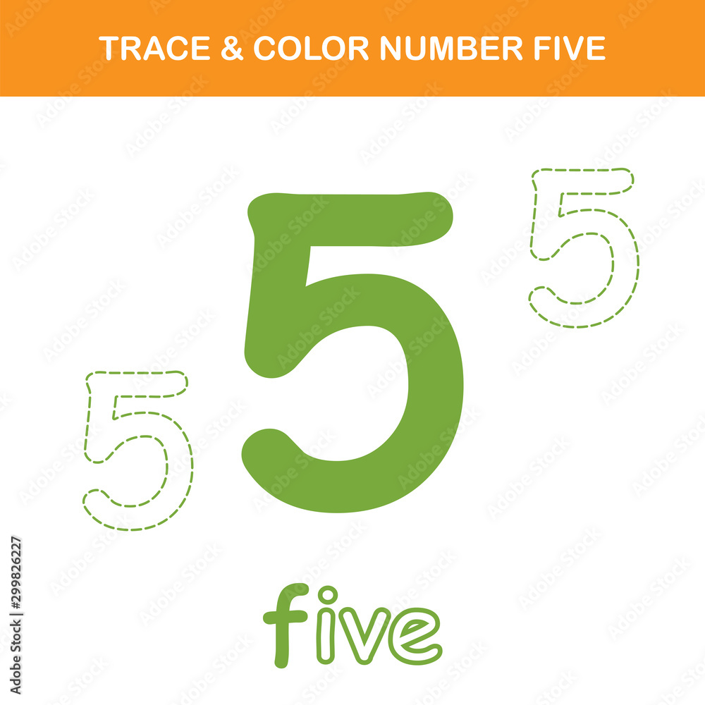 Trace & color number 5 worksheet. Easy worksheet, for children in ...