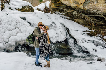 loving couple travelers against the backdrop of a