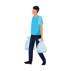 Sticker - avatar man walking with supermarket bags