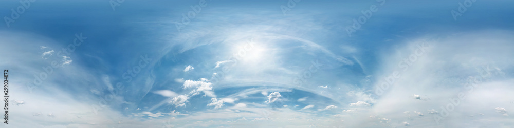 blue sky with beautiful clouds. Seamless hdri panorama 360 degrees angle view  with zenith for use in 3d graphics or game development as sky dome or edit drone shot - obrazy, fototapety, plakaty 