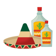 Wall Mural - hat mexican with bottles tequila