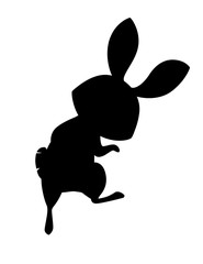 Wall Mural - Black silhouette cute grey rabbit jumping and want to play cartoon animal design flat vector illustration isolated on white background