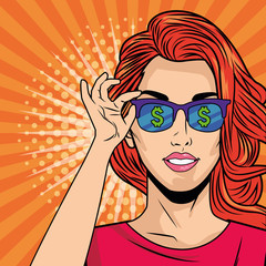 Wall Mural - young girl with sunglasses pop art style character