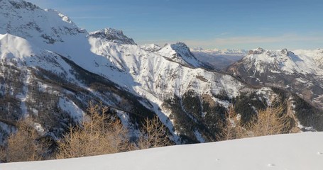 Canvas Print - Winter mountain landscape beautiful view sunny blue sky, high mountains, trees