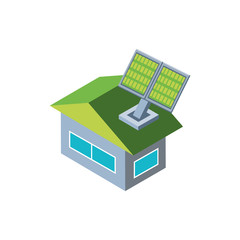 Sticker - house building with solar panel on white background