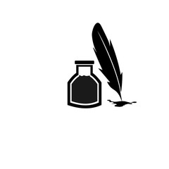 Feather pen ink and ink bottle icon illustration isolated vector sign symbol