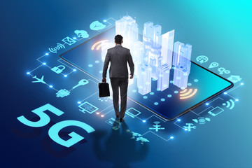 Businessman in 5g high internet speed concept