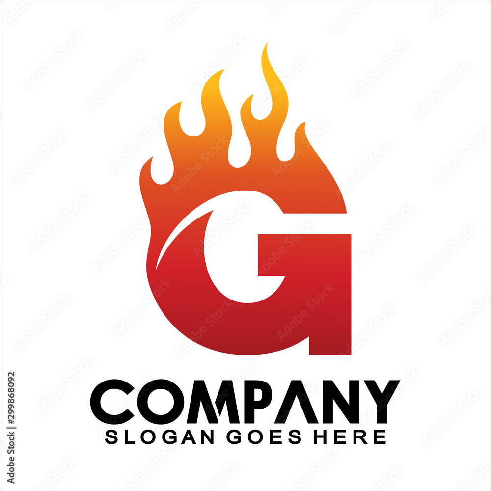 Letter G logo with fire flame shape, emblem, design concept, creative ...