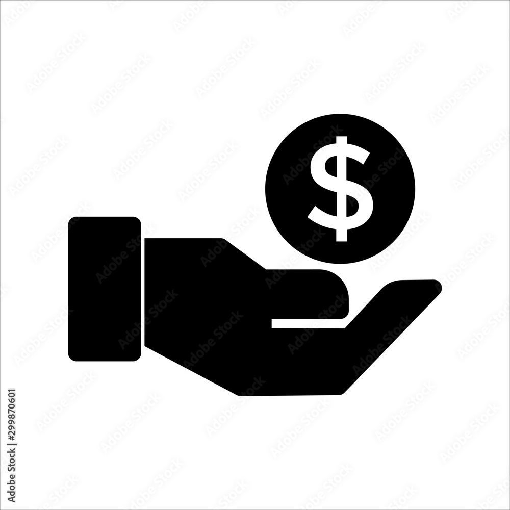 Vector hand holding coin icon. black pay symbol with trendy flat style icon  for web site design, logo, app, UI isolated on white background 스톡 벡터 |  Adobe Stock