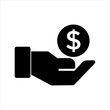 © FMF Design - Vector hand holding coin icon. black pay symbol with trendy flat style icon for web site design, logo, app, UI isolated on white background