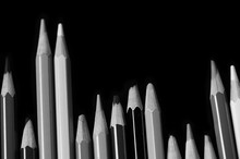 A Pack Of Pencils On A Dark Background Close Up. Black And White