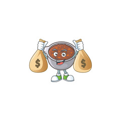 Poster - baked beans in bowl with holding money bag mascot