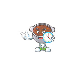 Sticker - dish baked beans with cartoon with bring clock mascot