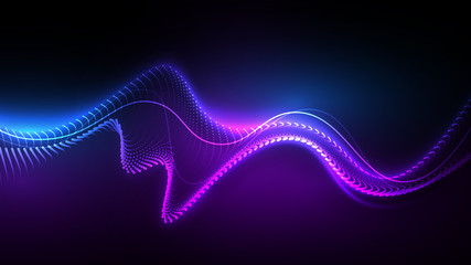Wall Mural - blue light wave of energy light with dots and sparks