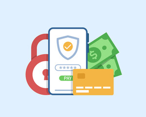 Wall Mural - secure payment, personal information security, account protection design concept for landing page