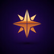 © Oksana - Gold Wind rose icon isolated on dark blue background. Compass icon for travel. Navigation design. Vector Illustration