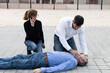 cpr phase of checking the airways, and correct placement of the head