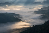 Fototapeta Sawanna - morning fog on the mountain